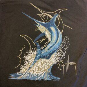 Guy Harvey Bluewater Shirt Men Medium Long Sleeve Blue Marlin Sea Fishing Fish
